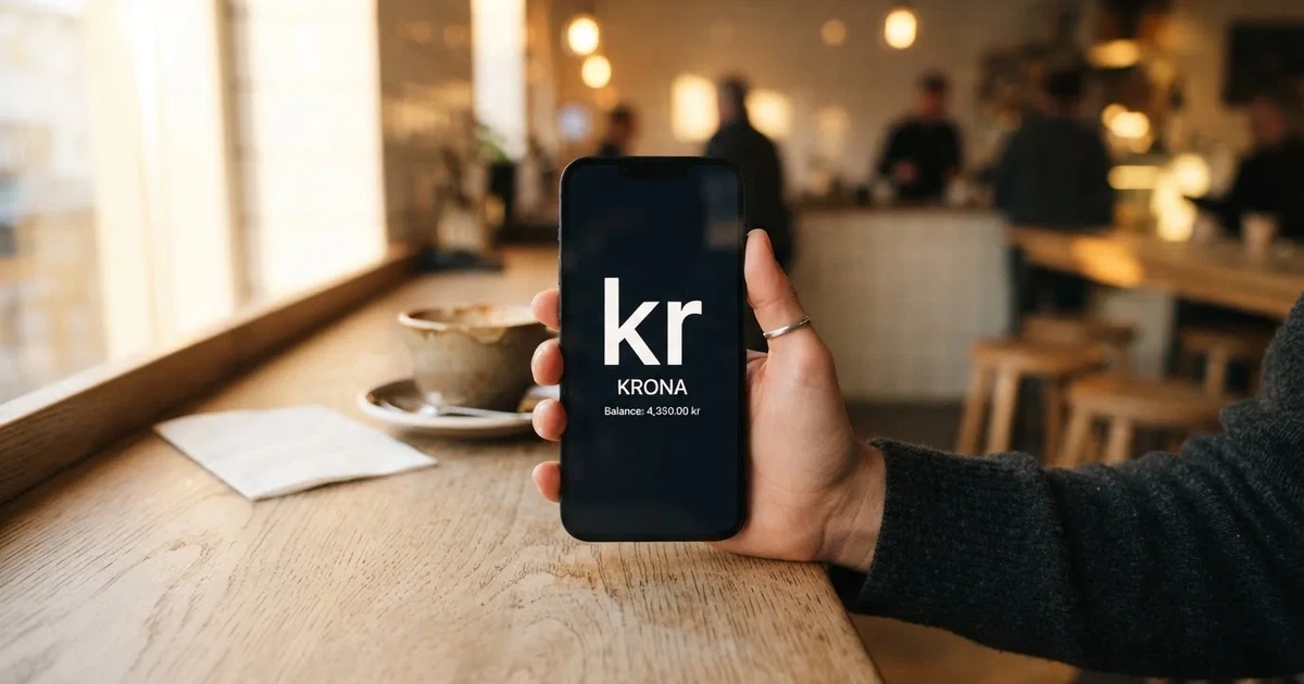 Kunde betaler med kontaktløst kort ved en kortterminal i en lille café, set fra siden, uden synlige tal.